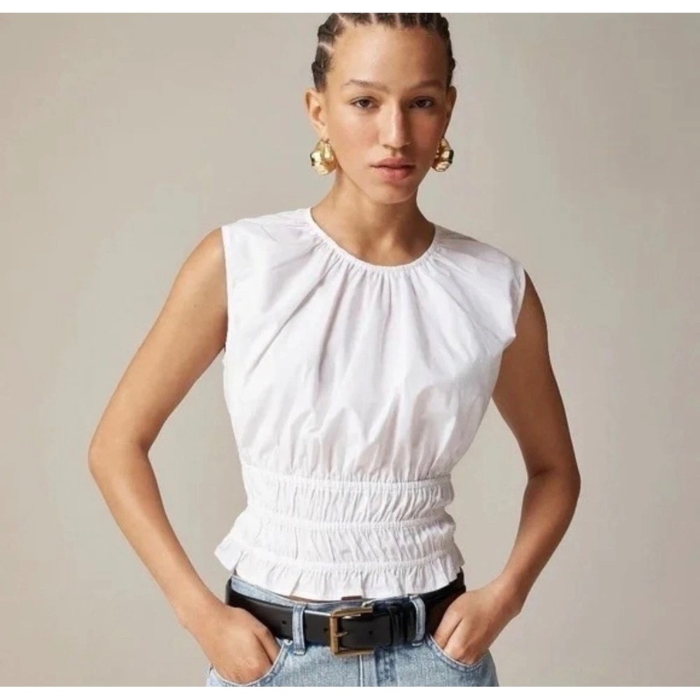 J.Crew White Regenerative Cotton Smocked Waist Peplum Sleeveless Top XS